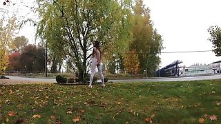 Longpussy, Sheer Pants, Nappies And A Giant Anal Dildo In Public On A Gray Day.